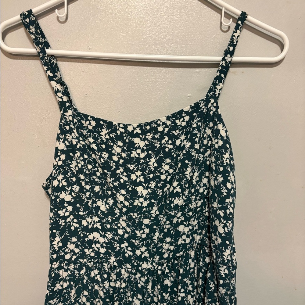 Old Navy Hunter Green and White Floral Jumpsuit